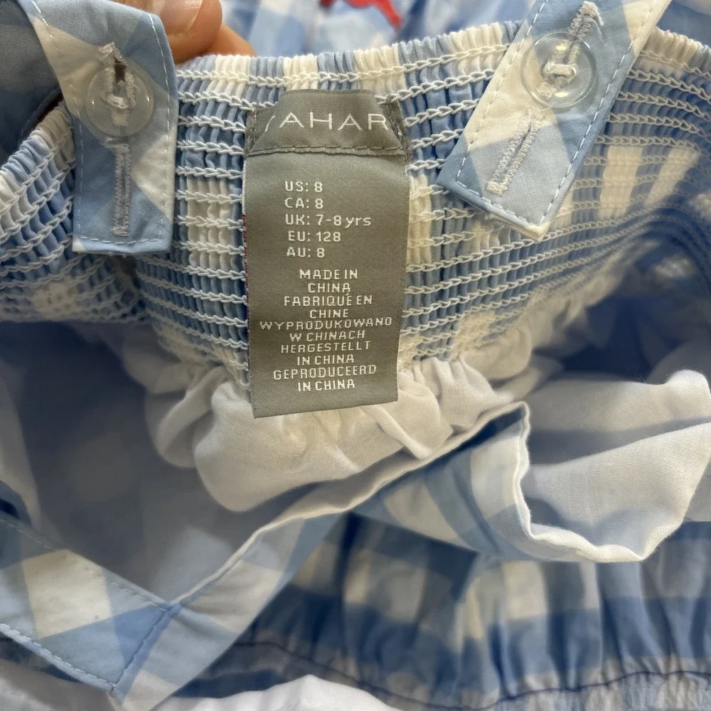 Tahari Sundress Girls 8 Gingham Blue White Tiered Bow Back Cottagecore‎